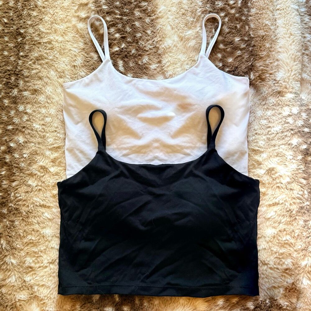 ECOPARTY Built In Bra Crop Tank Cami Bundle Black White Size M NWOT